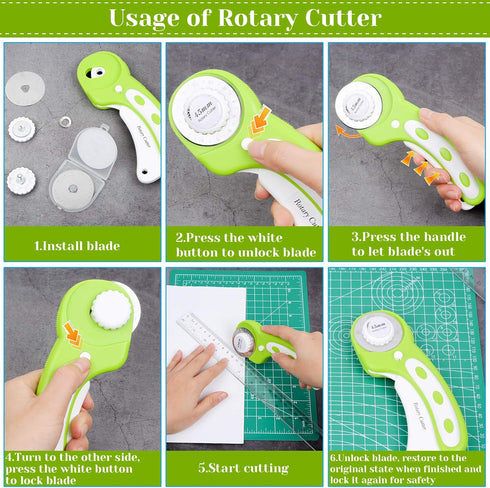 Rotary Cutter Set, Audab Self Healing Sewing Mats Rotary Cutter and Mat 45mm Rotary Fabric Cutter Set with 2 Blades Rotary Cutting Mat for Crafts ...