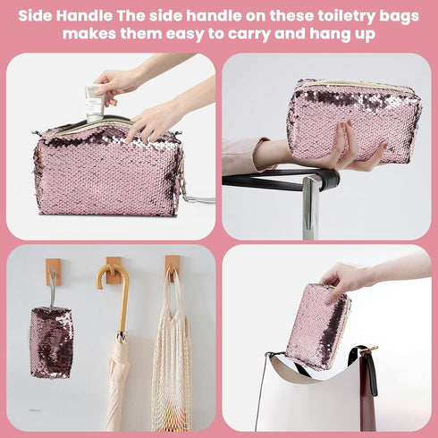 Magic Sequin Travel Cosmetic Bags Reversible Glitter Makeup Organizer Bag Purse for Women(Pink)...