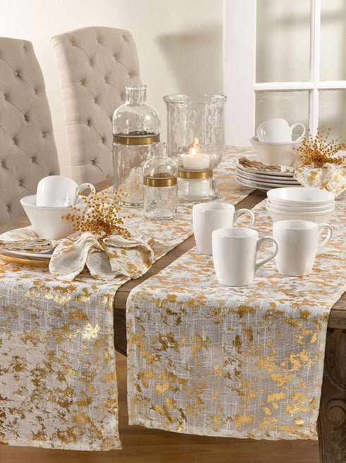 SARO LIFESTYLE Bottega Collection Foil Print Design Table Runner, 15" x 90", Silver...