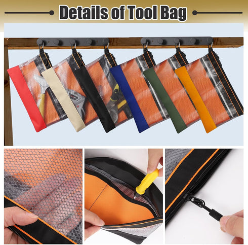 BESARME 3 Pcs 11.8" Clear Tool Pouch with Zipper Heavy-Duty Small Tool Bag Waterproof Zipper Tool Pouch with Mesh Window Electrician Tool Pouch fo...