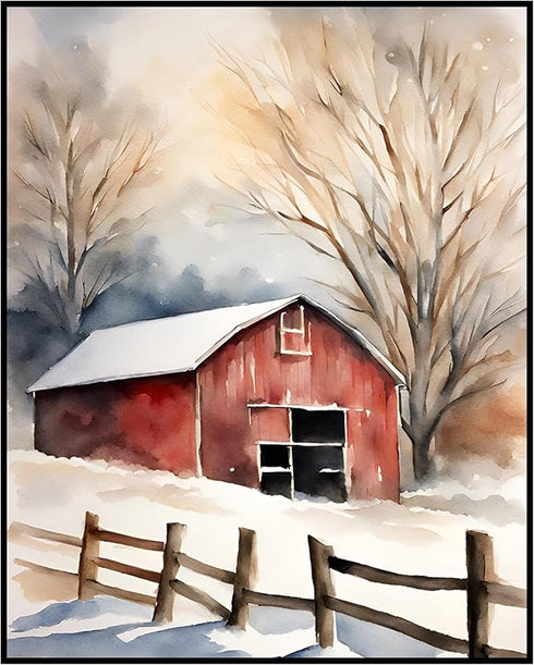 Posterizer 1 pcs-old farm house in snowy winter nature-in oil painting style-16-Landscape & Nature Art-GIft for Men Women Teens- unframed wall art...