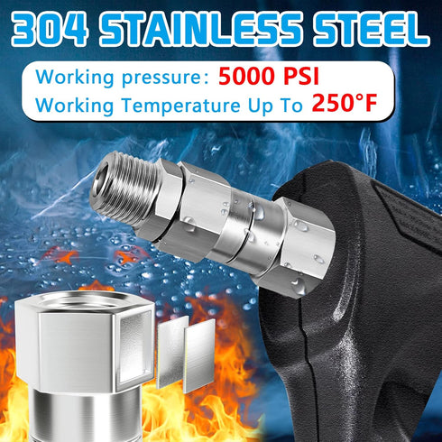 Boltigen Pressure Washer Swivel, 3/8 NPT Thread Pressure Washer Stainless Steel Swivel Joint Fittings, 360°Degree Kink Free Connector, 5000 PSI...