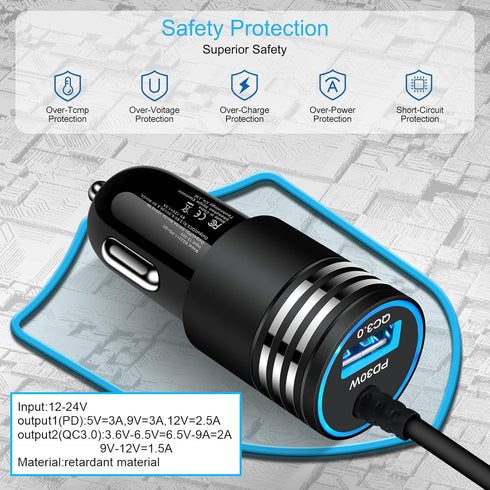 Samsung Car Charger 48W Super Fast USB C Android Car Phone Charger Adapter Cigarette Lighter Charger with Type C Cable Fast Charging for Samsung G...