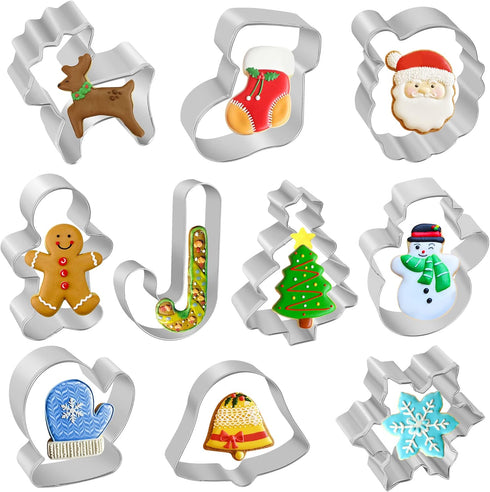 Christmas Cookie Cutters, 10 pieces Large Metal Cookie Cutters Shape - Gingerbread Man, Snowflake, Snowman, Christmas Tree, Bell, Reindeer & More ...