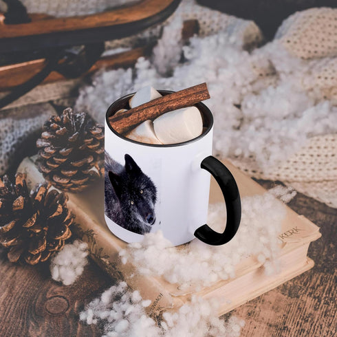 3dRose mug_173728_4 ROCKY MOUNTAIN GRAY WOLF - Two Tone Black Mug, 11oz...
