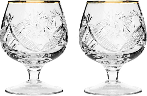 Set of 2 Hand Made Vintage Crystal Glasses, Brandy & Cognac Snifter with 24K Gold Rim, Old-Fashioned Glassware...