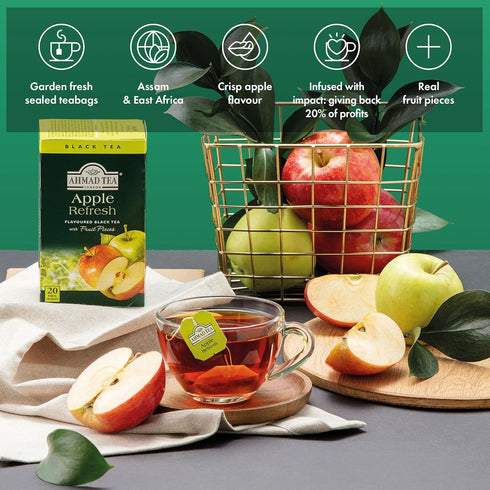 Ahmad Tea Black Tea, Apple Refresh Teabags, 20 ct (Pack of 1) - Caffeinated & Sugar-Free...