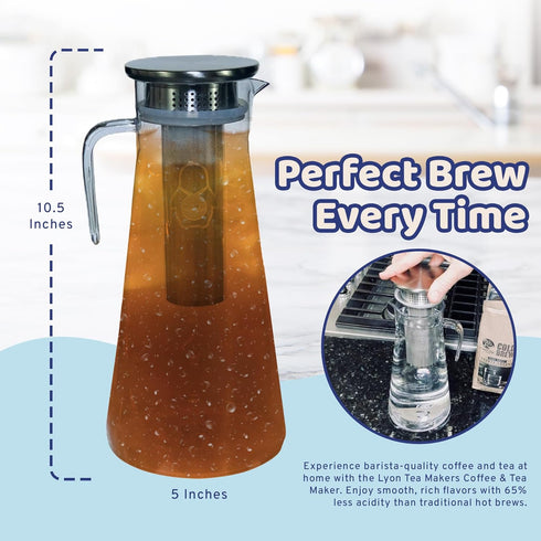 Coffee & Tea Maker - 2 Quart Premium Cold Brew Pitcher - Stainless Steel Infuser with Double Wall Micro Mesh Inner Core - Ultimate Iced Coffee & T...