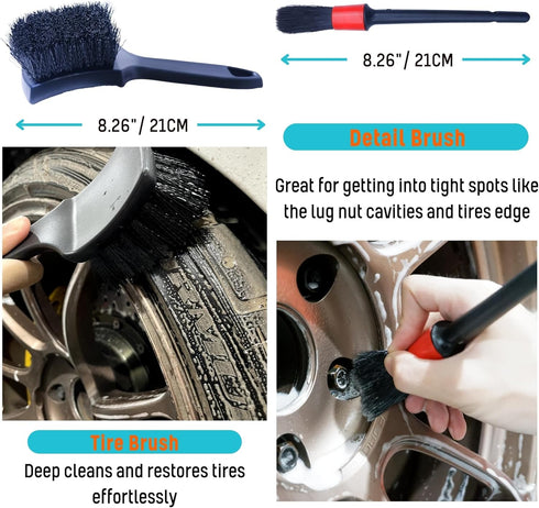 PRO Choice 4 Pack Long Handle Wheel Brush Kit for Cleaning Wheel and Tire- 2X Soft Wheel Cleaning Brush, Detailing Brush and Stiff Tire Brush...
