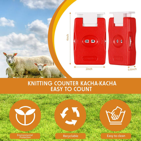 2 Pieces Knitting Counter, Stitch Counter Kacha Needle Marking Tool Plastic Knitting Crochet Stitch, Red...