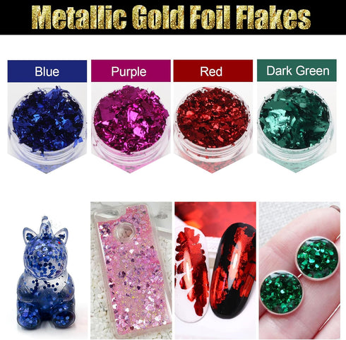 Gold Foil Flakes, 20 Bottles Gilding Flakes Set, Metallic Foil Flakes, Imitation Gold Foil Flakes with Tweezers for Resin, Nail Art, Painting, Sli...
