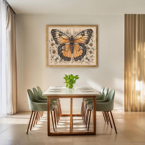 Posterizer 1 pcs- beautiful butterfly in the middle of white flowers-Art for Animal Lovers-Floral Botanical Art- Gift for Men Women Teens-Decor fo...