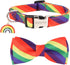 ADOGGYGO Rainbow Dog Collar with Bowtie, Adjustable Striped Dog Bow Collar, LGBT Pride Rainbow Collars for Small Medium Large Dogs Pets (Large, Ra...