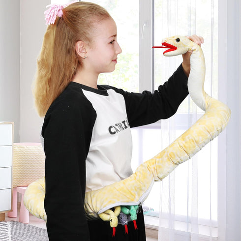 53 Inch Giant Snake Plush Mommy with 3 Babies - Mommy Snake with 3 Cute Babies & 3 Eggs Golden Python Realistic Snake Stuffed Animal Easter Gift f...
