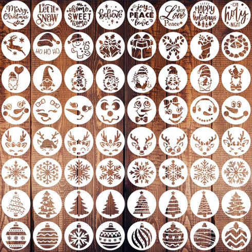 64 Pieces Small Christmas Stencils Reusable, Christmas Ornament Stencils Xmas Holiday Stencils 3X3 Inch Christmas Stencils for Painting on Wood DI...
