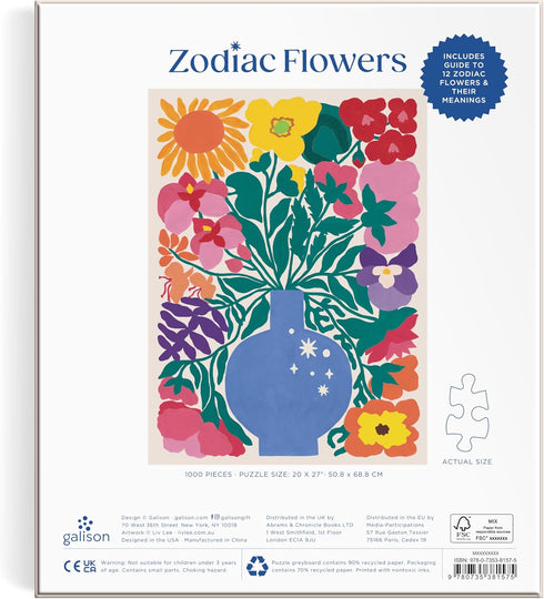 Galison Zodiac Flowers – 1000 Piece Puzzle Featuring Artistic Flowers Paired with Zodiac Signs...