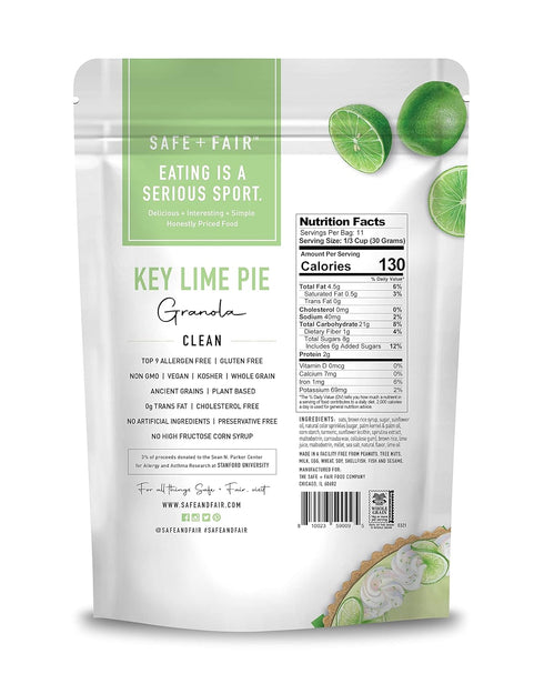 Safe + Fair Key Lime Pie Granola - Gluten-Free, Dairy Free and Vegan Breakfast, Snack or Dessert - Free From Top 9 Allergens, Trans Fat and Artifi...