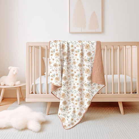 Konssy Muslin Baby Blankets for Girls, 100% Cotton Crib Blanket for Baby Infant Toddler, Super Soft and Lightweight Nursery Blankets 40"x36" (Flor...