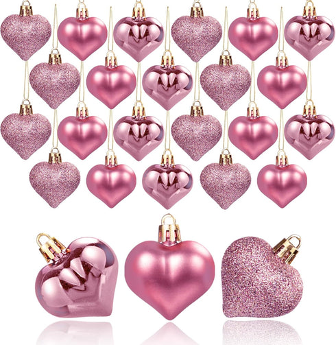 GuassLee Valentines Day Decorations Heart Ornaments - 36pcs Rose Gold Heart Shaped Baubles Tree Ornaments for Valentine's Day Wedding Anniversary ...