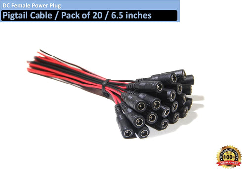 DC Power Plug Pigtail Cable (Female, Micro USB, 6.5 inch, Pack of 20, Black, Ethernet, Indoor, Round)...