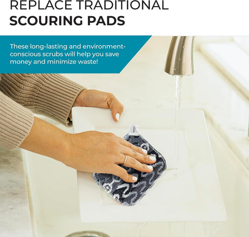 Skoy Scrub, 8-pack Reusable, Non-Scratching Dish Scrubber for Kitchen and Household Cleaning, Planet-Friendly, Dishwasher Safe Soft Scrub, Monochr...
