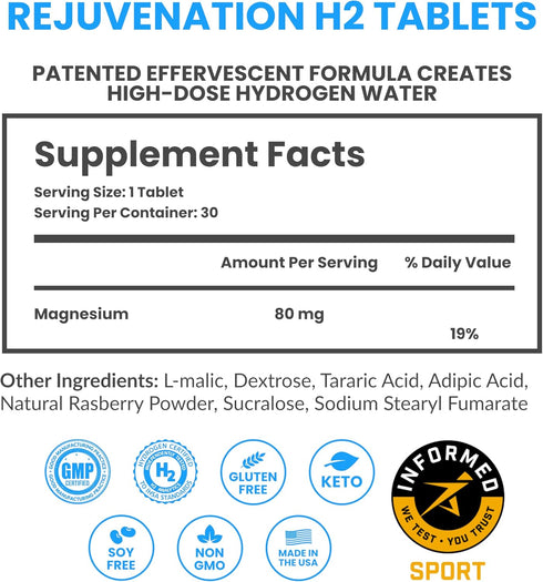 DRINK HRW Rejuvenation Molecular Hydrogen Water Tablets: 12 ppm H2 - Hydrogen & Magnesium Supplement, Supports Energy Production, Recovery, Cognit...