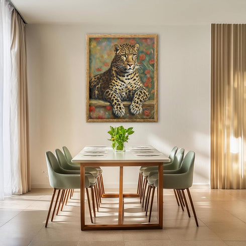 Posterizer 1 pcs- Leopard lying on the ground between flowers-Art for Animal Lovers-Floral Botanical Art- Gift for Men Women Teens-Decor for Bedro...