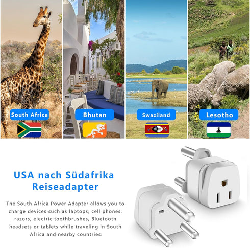 South Africa Travel Plug Adapter,South Africa Plug Adapter 3 Prong Safe Grounded USA to Any Type M for Country Such as Botswana,Nepal Pakistan,Nam...