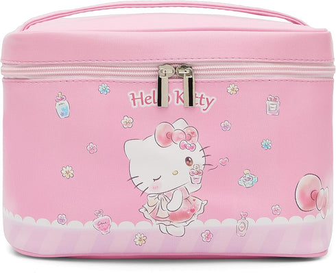 Cute Makeup Bag for Women Girls - Large Capacity PU Leather Waterproof Travel Cosmetic Bag with Handle and Divider Flat Lay Travel Makeup Bag Orga...