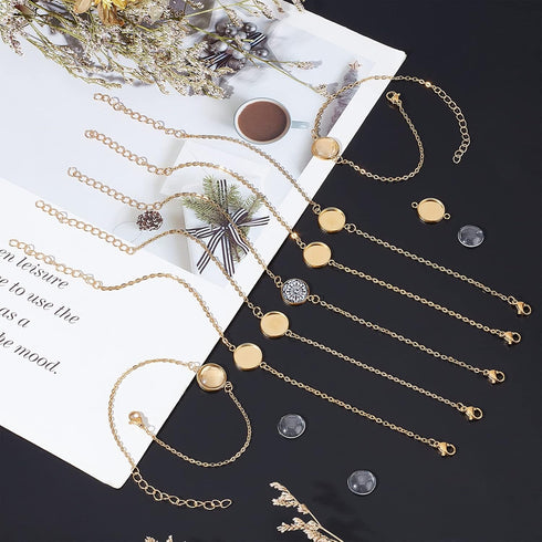 NBEADS 10 Sets Bracelet Bezel Settings, Gold Bracelet Tray Making Kit Including 10 Pcs Stainless Steel Bracelet Chain with Jewelry Bezel Base and ...