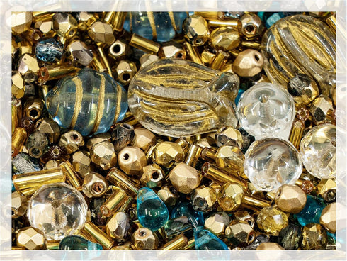 2.1oz (60 g) Mix of Unique Czech Bohemia Glass Pressed Beads, Rocailles, Aztec Pale Gold Crystal, Matte and Glossy, Hand Made BCV...