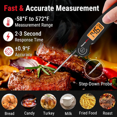 ThermoPro TP605 Instant Read Meat Thermometer Digital for Cooking, Waterproof Food Thermometer with Backlight & Calibration, Digital Probe Cooking...