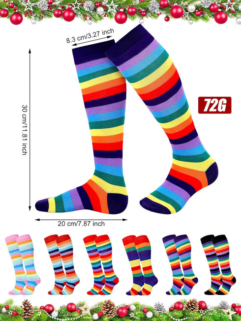 Unittype 6 Pair Rainbow Pride Knee High Socks for Women Striped Socks Long Socks Tube Socks Roller Skate Socks for Girls Youth Gift...