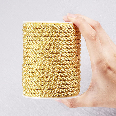 PH PandaHall 5mm 18 Yards Twisted Gold Rope Nylon Cord Trim Silk Cord Twisted Silk Ropes Graduation Honor Cord for Crafts Handfasting Home Décor U...