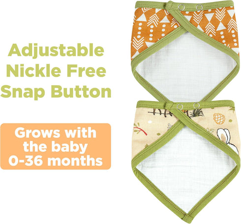 DREAMS & DIMPLES Muslin Baby Bibs with Adjustable Nickle Free Snap Button Cotton Bib 4 Pack Bandana Bib for Newborn - Toddler...