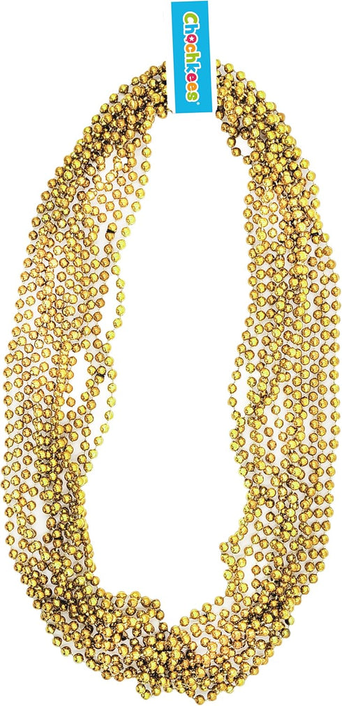 Metallic Beads Necklace, Individual and Assorted Colors, 33 inch (8mm beads) (12-Pack, Gold)...