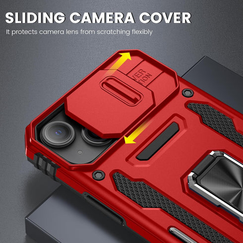 Maxdara for iPhone 15 Slide Camera Cover Case with Screen Protector, with Built-in 360°Rotate Ring Stand Magnetic Car Mount Cover Case for iPhone ...