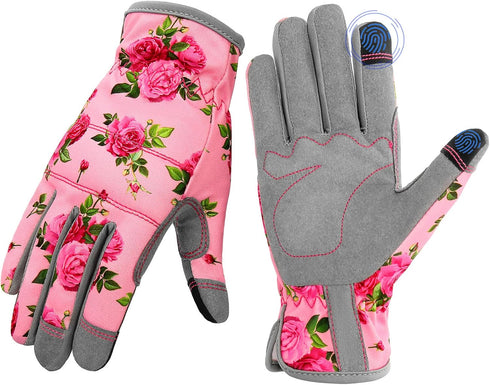Leather Gardening Gloves for Women, Flexible Breathable Garden Gloves, Thorn Proof Working Gloves for Weeding, Digging and Pruning, Large, Pink...