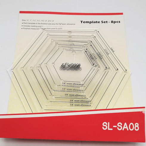 HONEYSEW 1/4" Seam Allowance Hexagon Template Set for Quilting 8 Size Sewing Rulers...