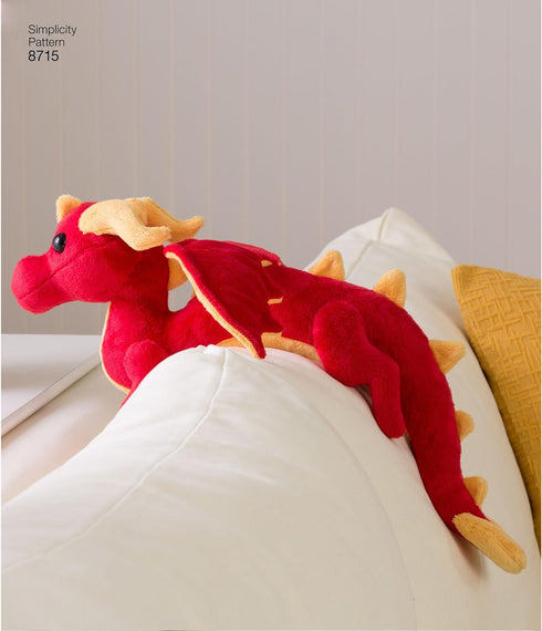 Simplicity 8715 Children's Stuffed Animal Dragon Toy Sewing Patterns by Beezee Art, One Size Only...