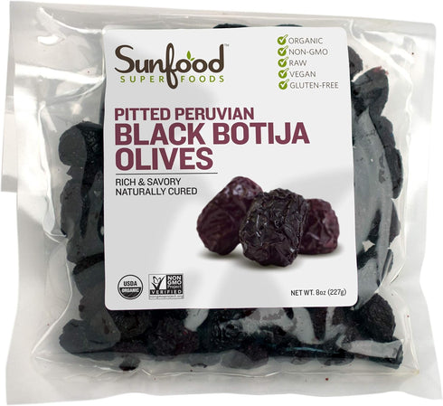 Sunfood Olives, Black Botija, Pitted, 8 Ounces, Organic, Raw...
