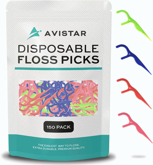 150 Travel Floss Picks Bulk - Multi-Color Easy Grip Disposable Floss Picks - Dental Floss Pick - Smooth Strong Dental Flossers for Teeth - Gently ...