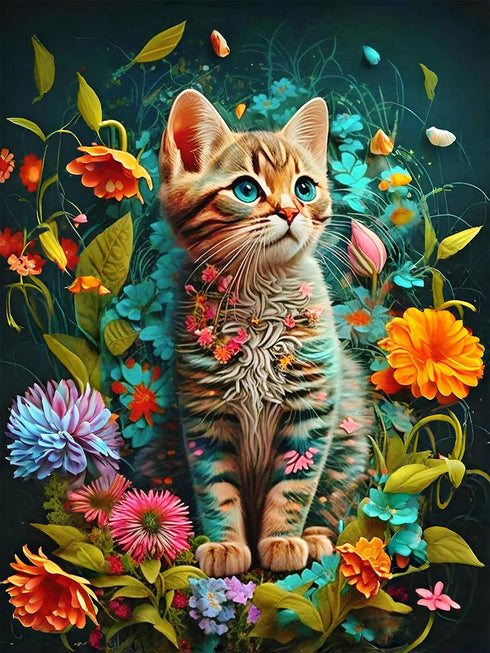 Generic Flower Cat Diamond Painting Kits, 5D Diamond Painting Kits for Adults,DIY Diamond Painting Diamond Art,Round Full Drill Diamond Art Kits D...