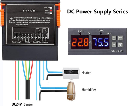 STC-3028 DC24V All-Purpose Temperature and Humidity Controller with Dual Displays and Dual Relay Outputs...