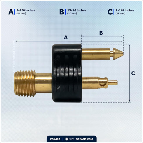 Five Oceans 1/4" NPT Male Fuel Tank Connector for OMC/Johnson/Evinrude Female Fitting Tank End Connector, 2-Prong, Brass, Compatible with Most Por...