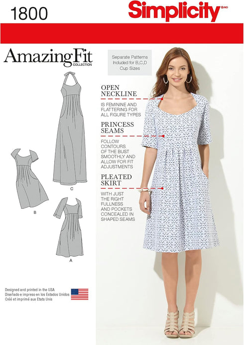 Simplicity 1800 Women's Open Neckline Dress Sewing Patterns, Sizes 20W-28W...