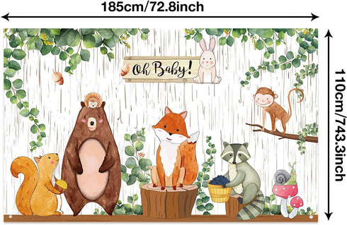 Woodland Baby Shower Backdrop 3.6 x 6 ft Woodland Jungle Animals Birthday Party Decorations Background for Safari Jungle Baby Shower Photography P...