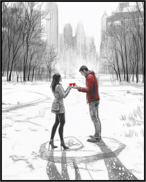 Posterizer 1 pcs-couple's exchanging love on snowy Valentine's day -2-Romantic Art-Holiday Poster Collection-Gift for Couples boyfriend girlfriend...