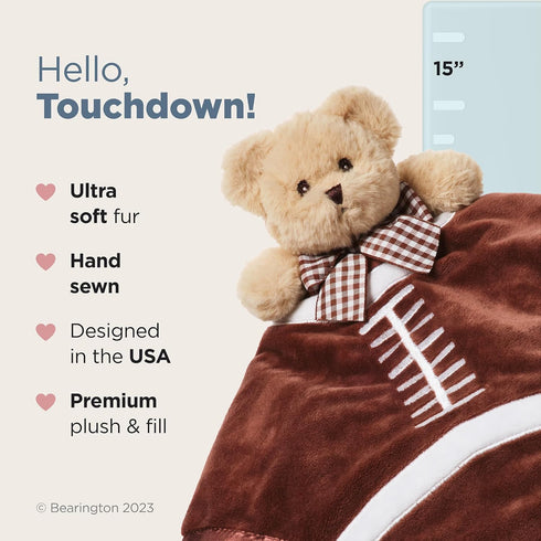 Bearington Collection Touchdown Snuggler Plush Football Lovey - 15-Inch Satin & Velour Security Blanket for Babies - Soft Plush Newborn Baby Footb...