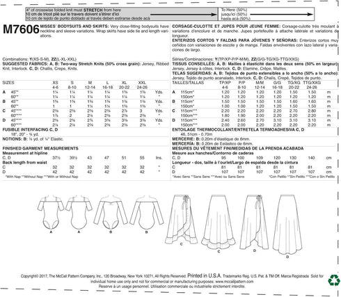 McCall Patterns Misses' Off-The-Shoulder Side Tie Bodysuits and Wrap Skirts...